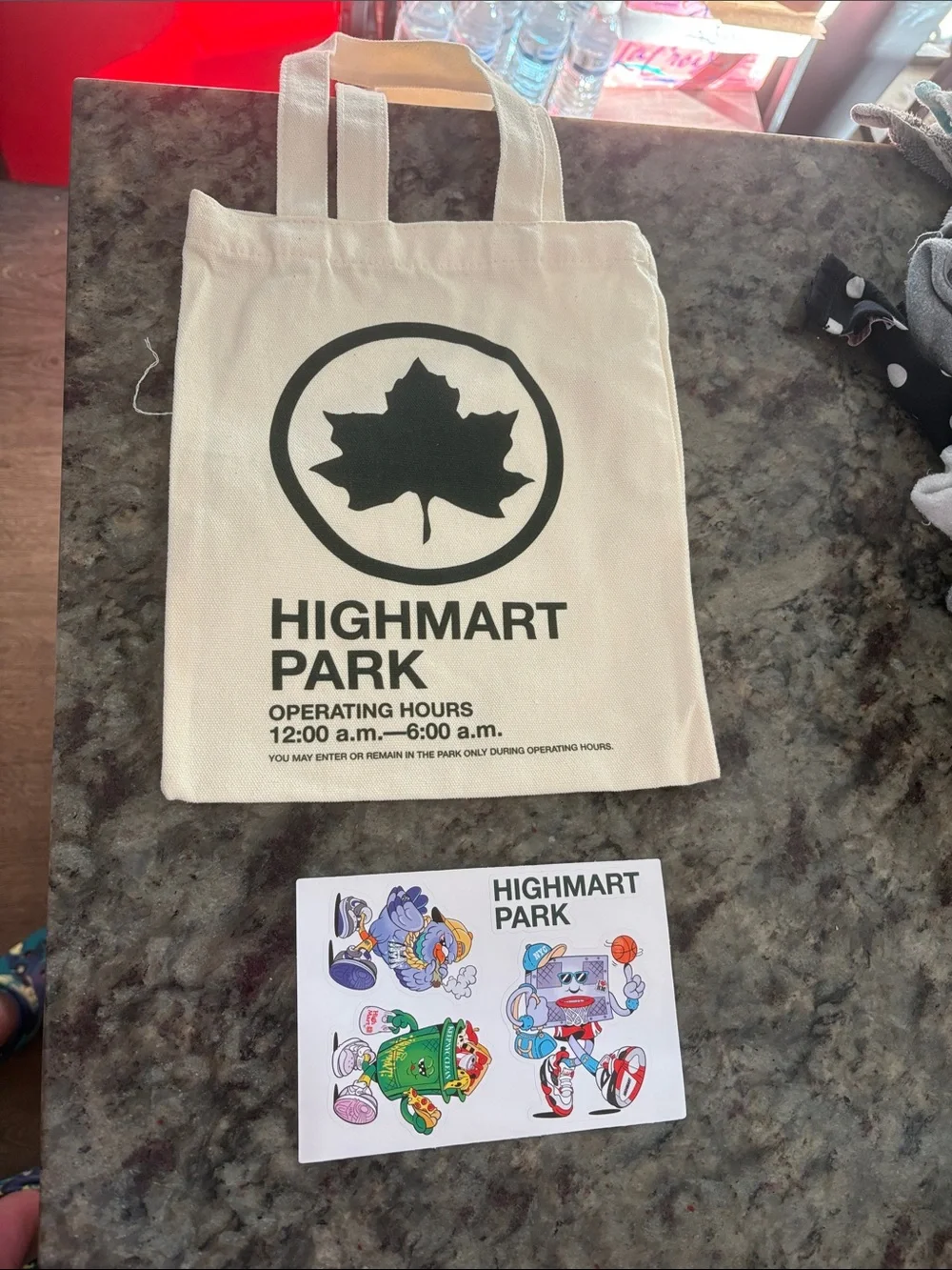 Canvas Tote Bag in Cream with NYC themed Stickers